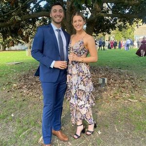 ASTR the Label Rosana Floral Tiered Ruffle Maxi Dress / Black Floral / Size S